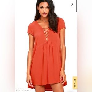 Amuse Society Ludlow Coral Red Babydoll Dress